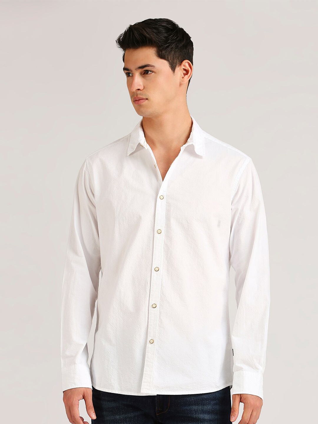 

Pepe Jeans Spread Collar Cotton Casual Shirt, White