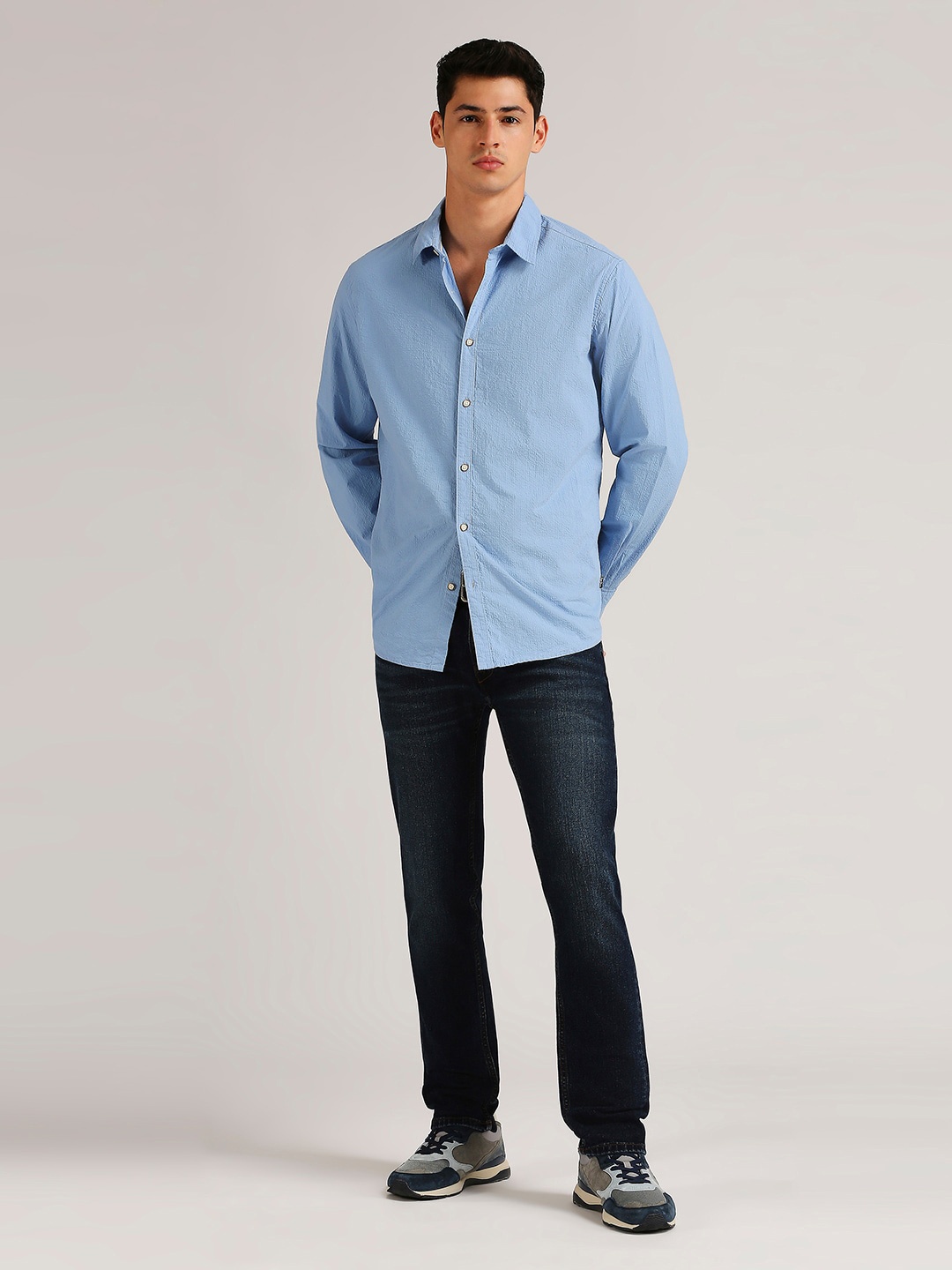 

Pepe Jeans Spread Collar Cotton Casual Shirt, Blue