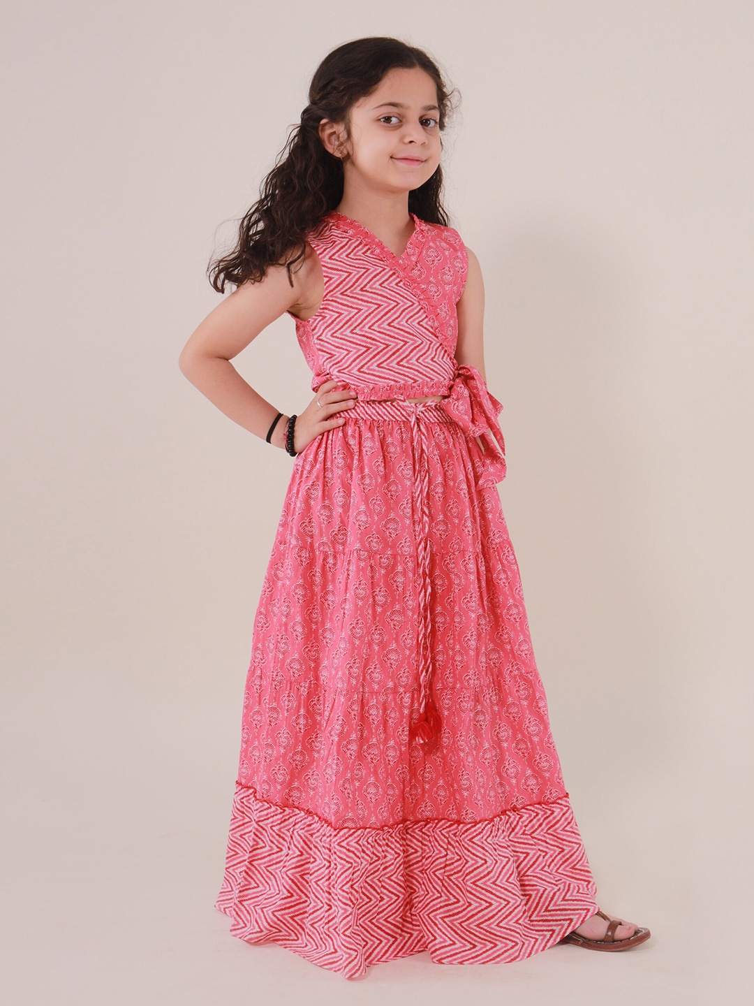 

Sangria Girls Printed Pure Cotton Lehenga With Choli, Pink