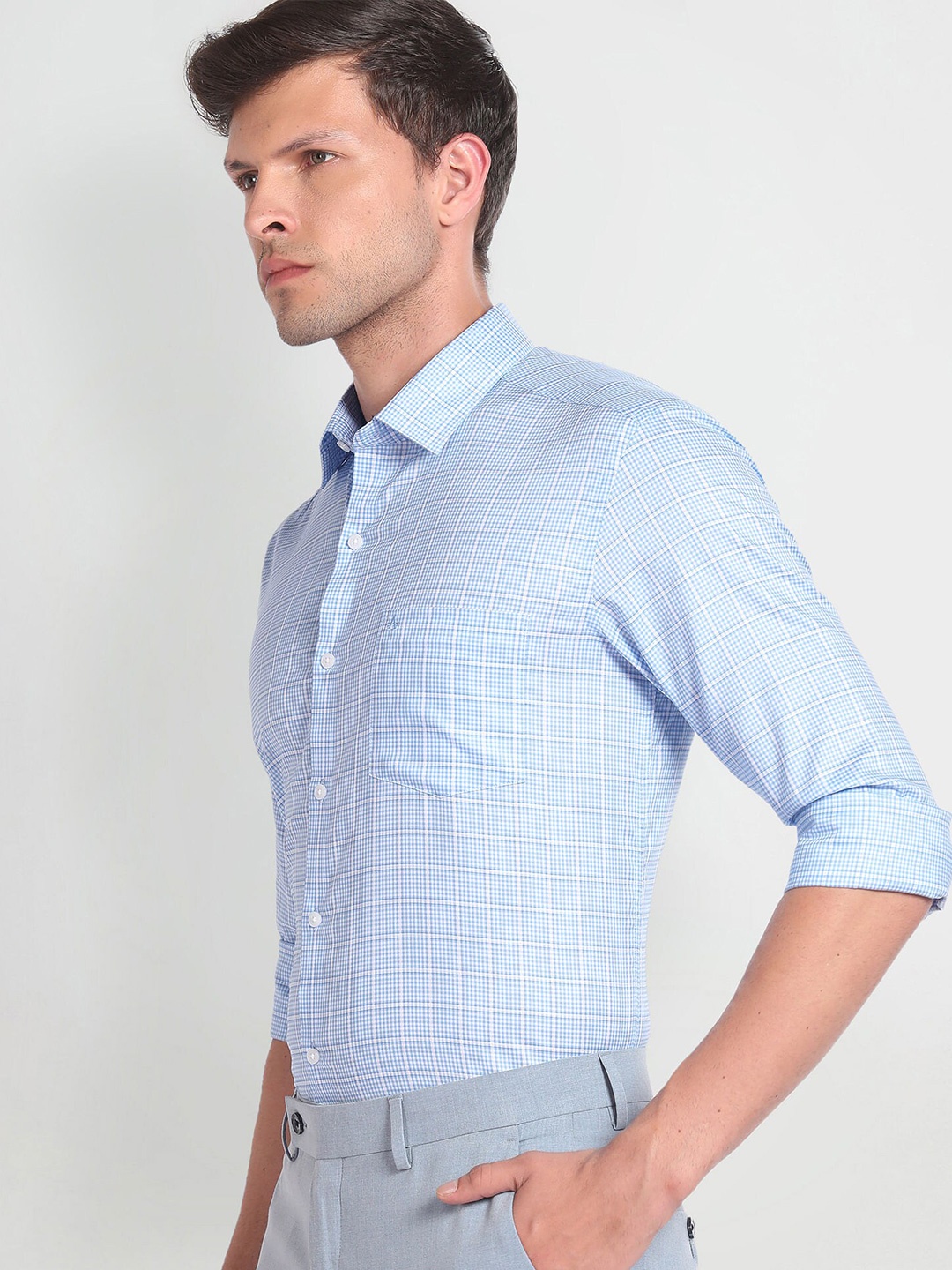 

Arrow Slim Fit Opaque Checked Formal Shirt, Blue