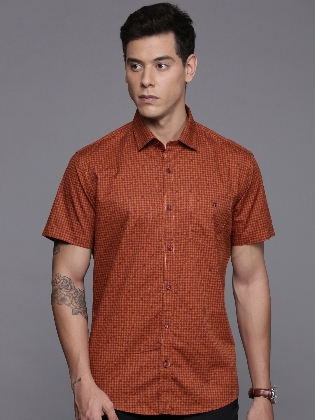

Louis Philippe Sport Cotton Slim Fit Opaque Checked Casual Shirt, Rust