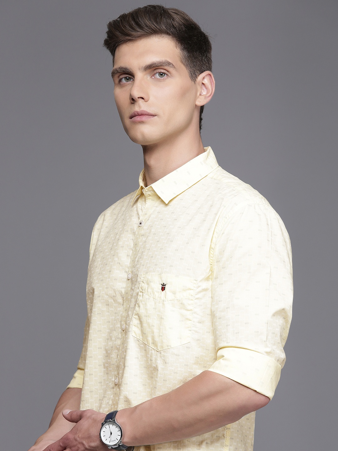 

Louis Philippe Sport Super Slim Fit Geometric Print Pure Cotton Shirt, Yellow