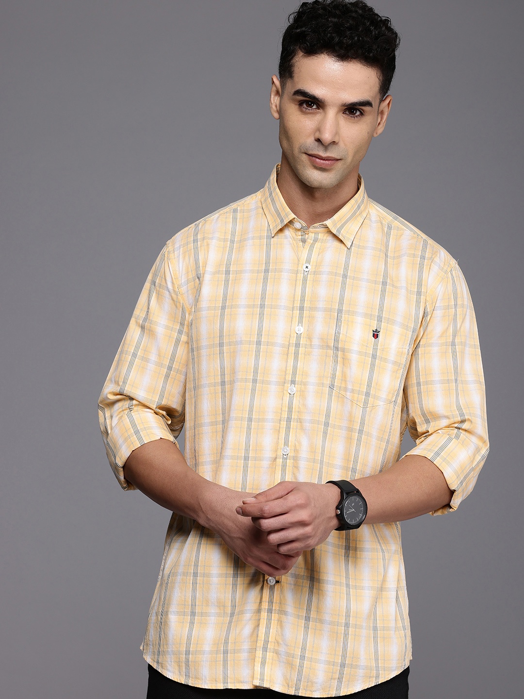 

Louis Philippe Sport Pure Cotton Slim Fit Checked Casual Shirt, Yellow