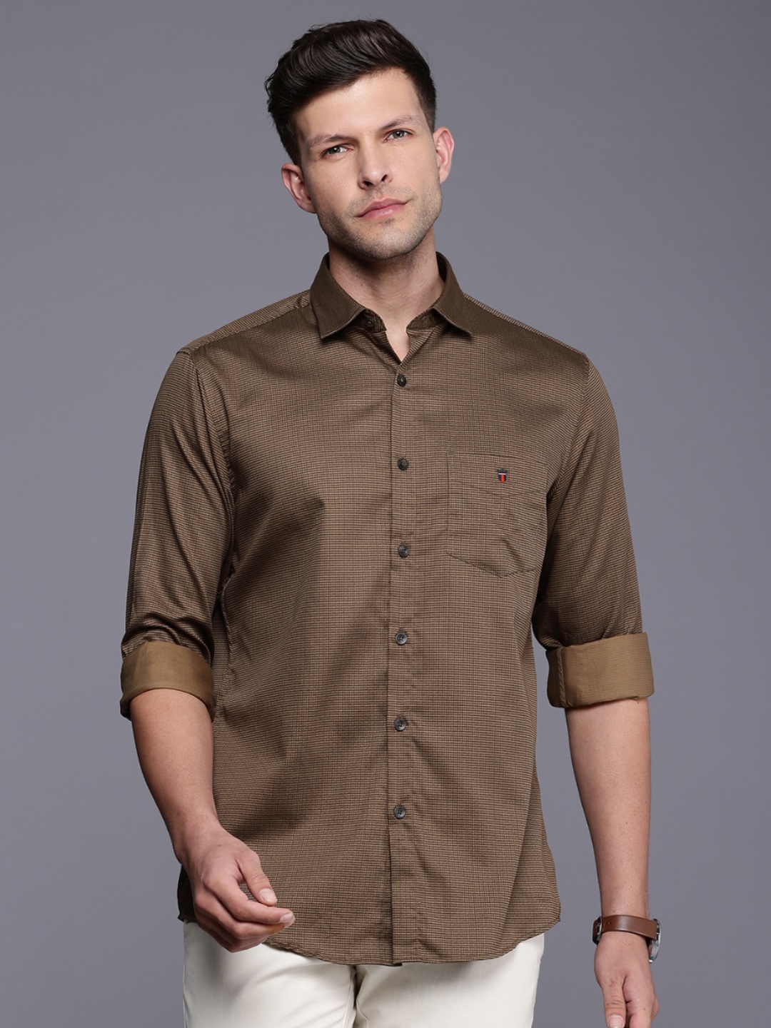 

Louis Philippe Sport Slim Fit Printed Pure Cotton Casual Shirt, Brown