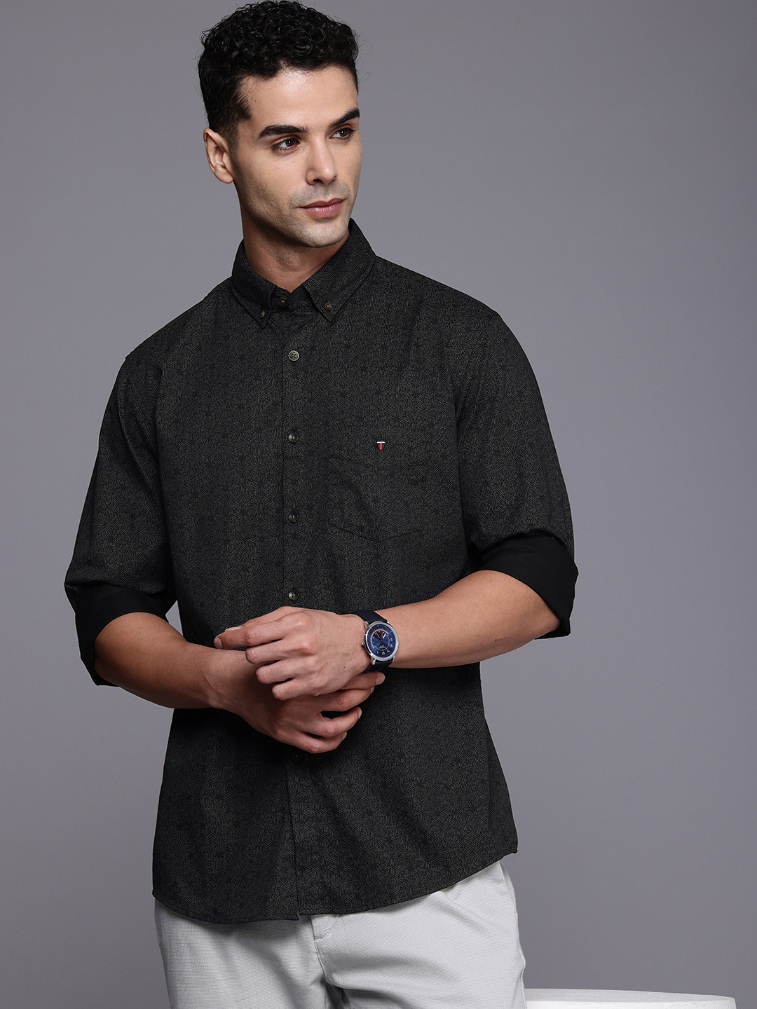 

Louis Philippe Sport Pure Cotton Slim Fit Opaque Printed Casual Shirt, Black