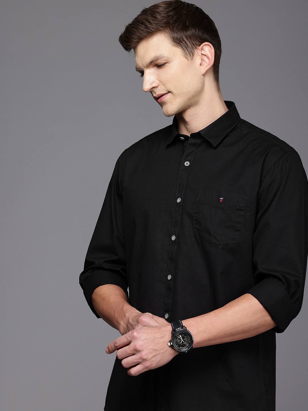 

Louis Philippe Sport Pure Cotton Slim Fit Opaque Casual Shirt, Black