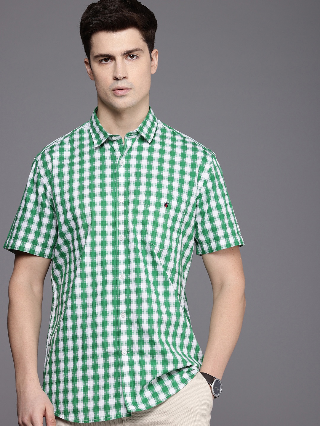 

Louis Philippe Sport Pure Cotton Slim Fit Opaque Checked Casual Shirt, Green
