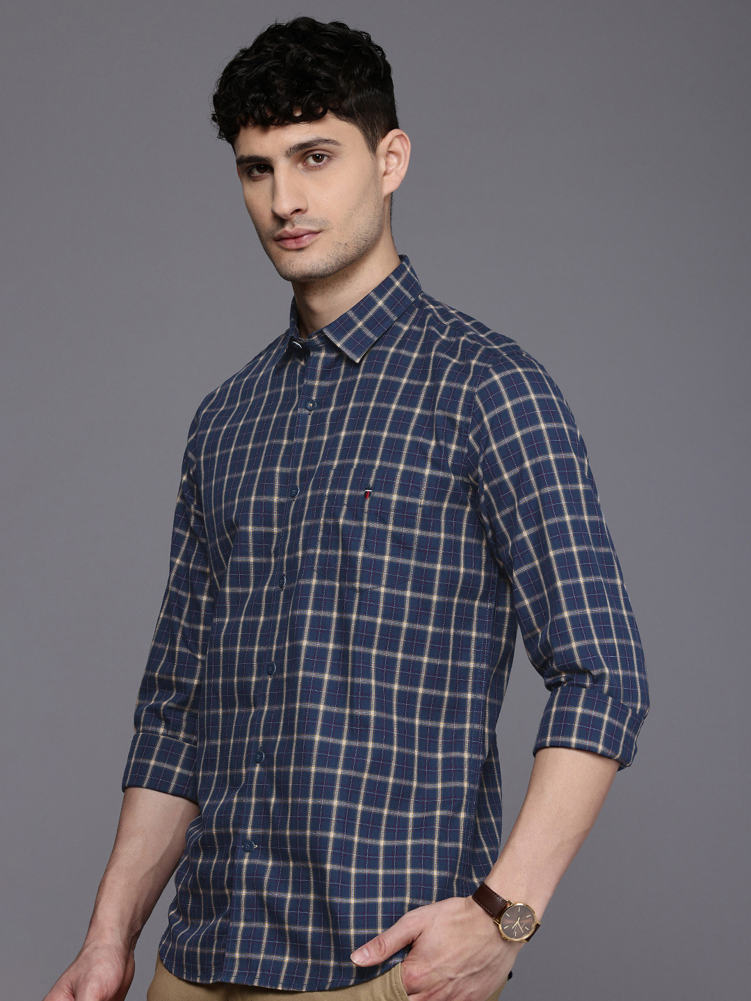 

Louis Philippe Sport Super Slim Fit Checked Pure Cotton Casual Shirt, Blue