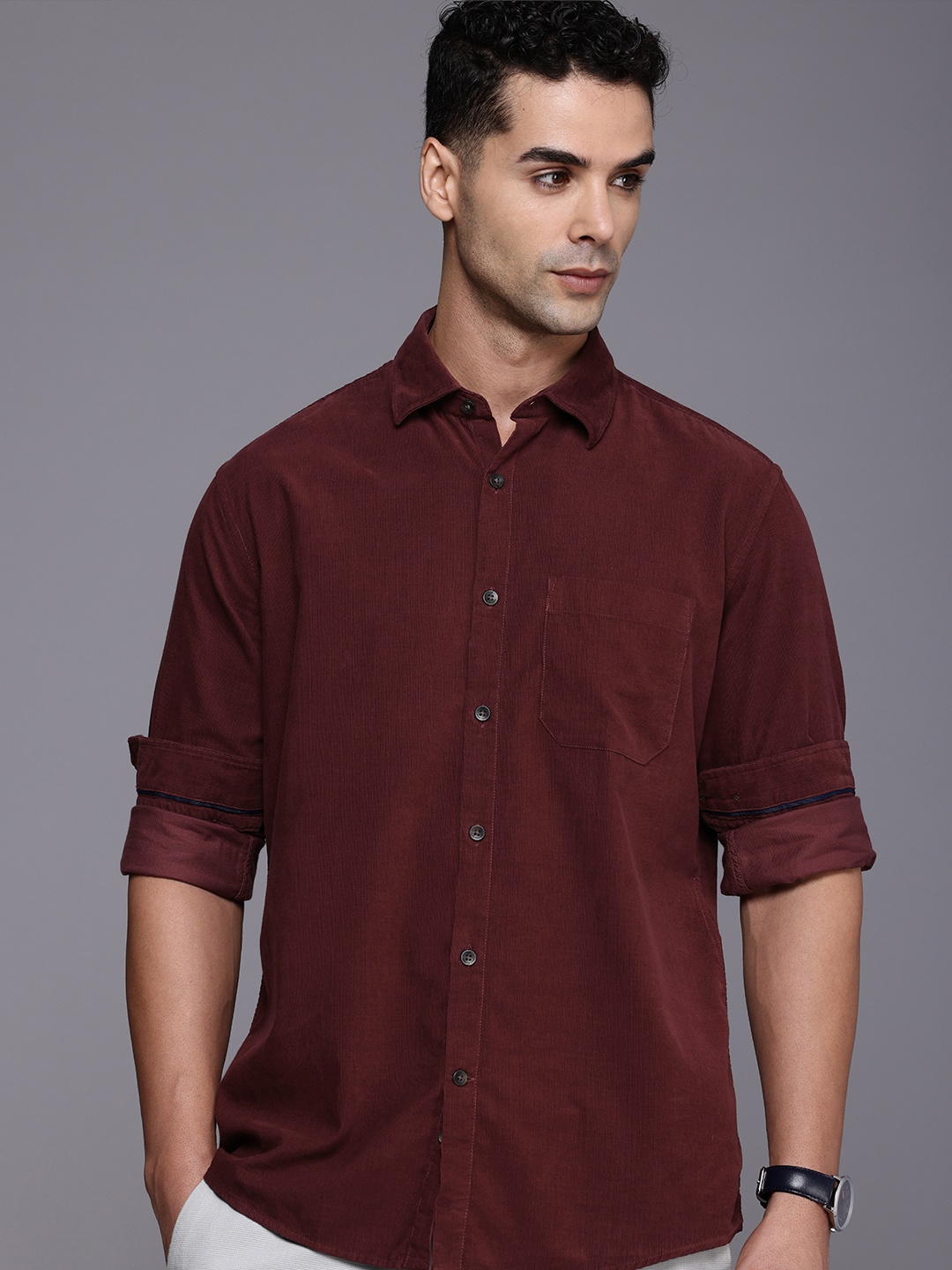 

Louis Philippe Sport Corduroy Slim Fit Opaque Casual Shirt, Maroon