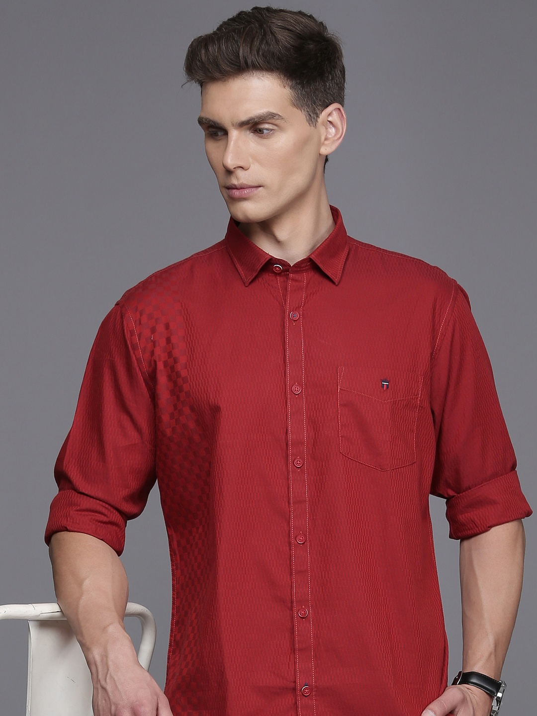 

Louis Philippe Sport Checkered Slim Fit Pure Cotton Shirt, Maroon