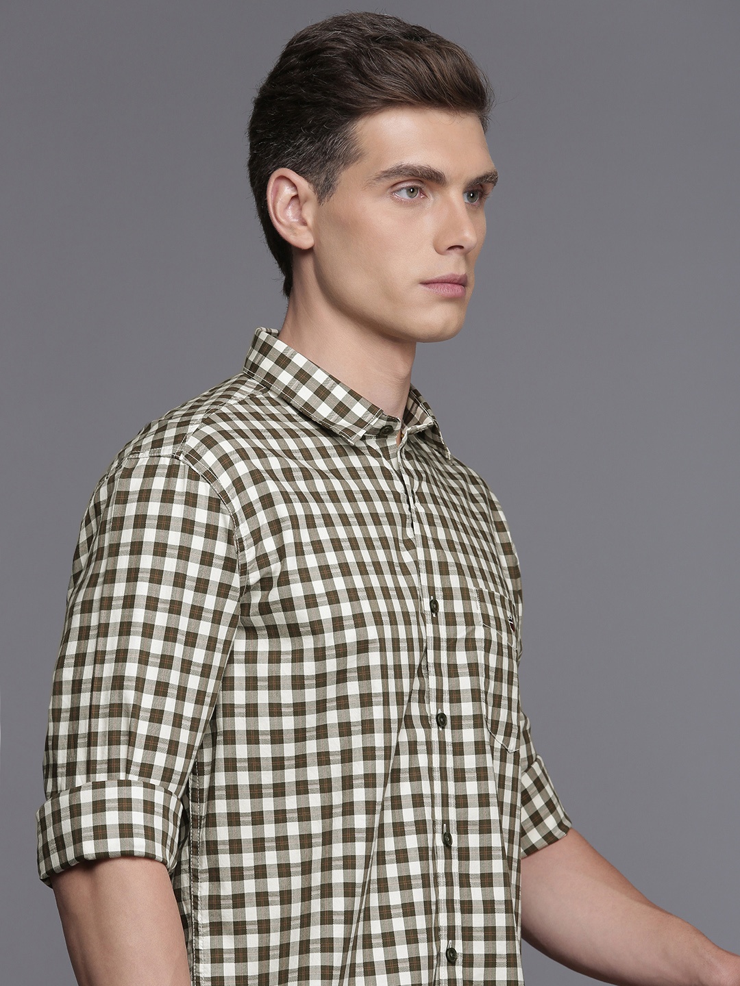 

Louis Philippe Sport Slim Fit Gingham Checks Pure Cotton Shirt, Green