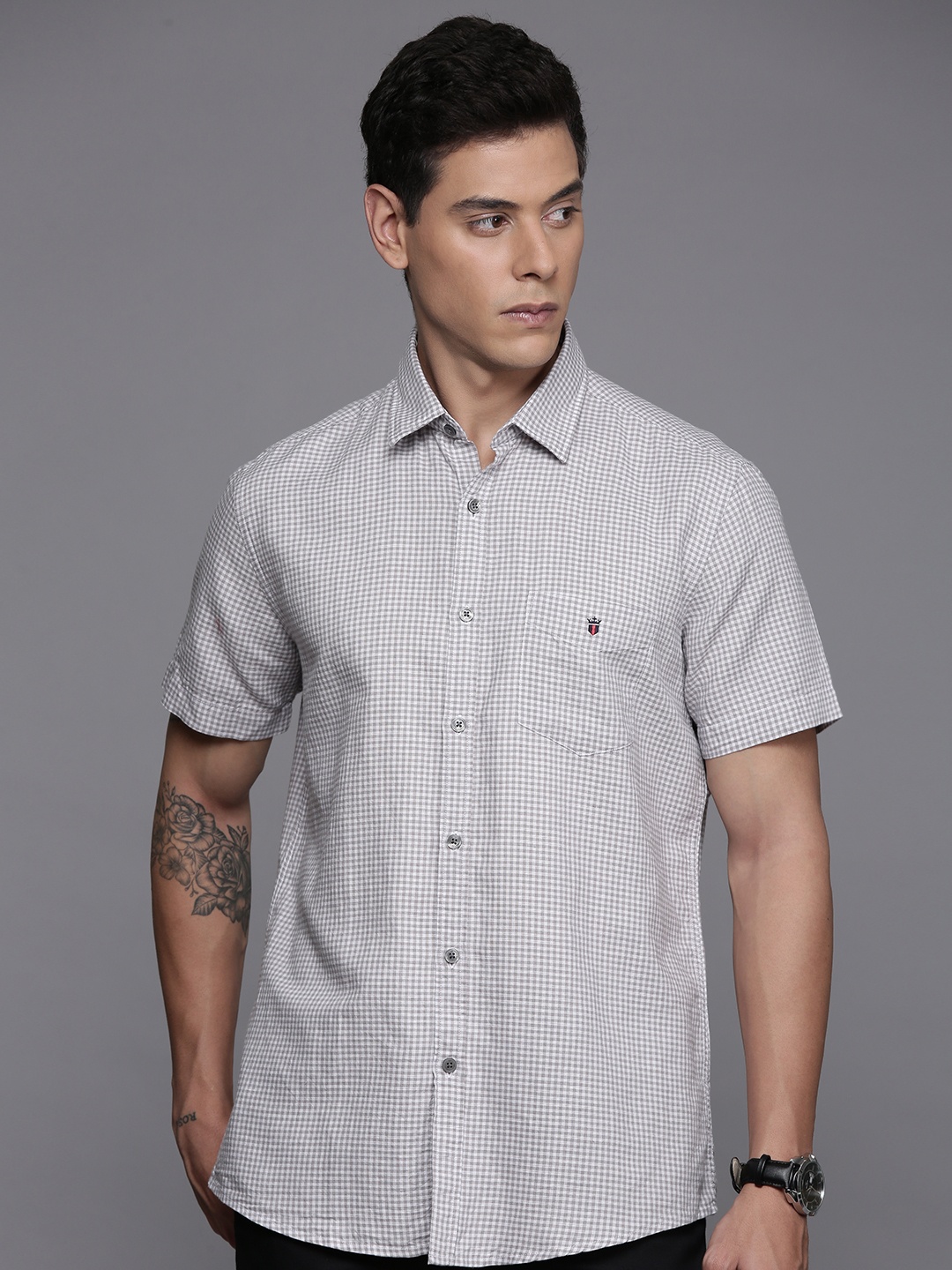 

Louis Philippe Sport Slim Fit Gingham Checkered Shirt, Grey