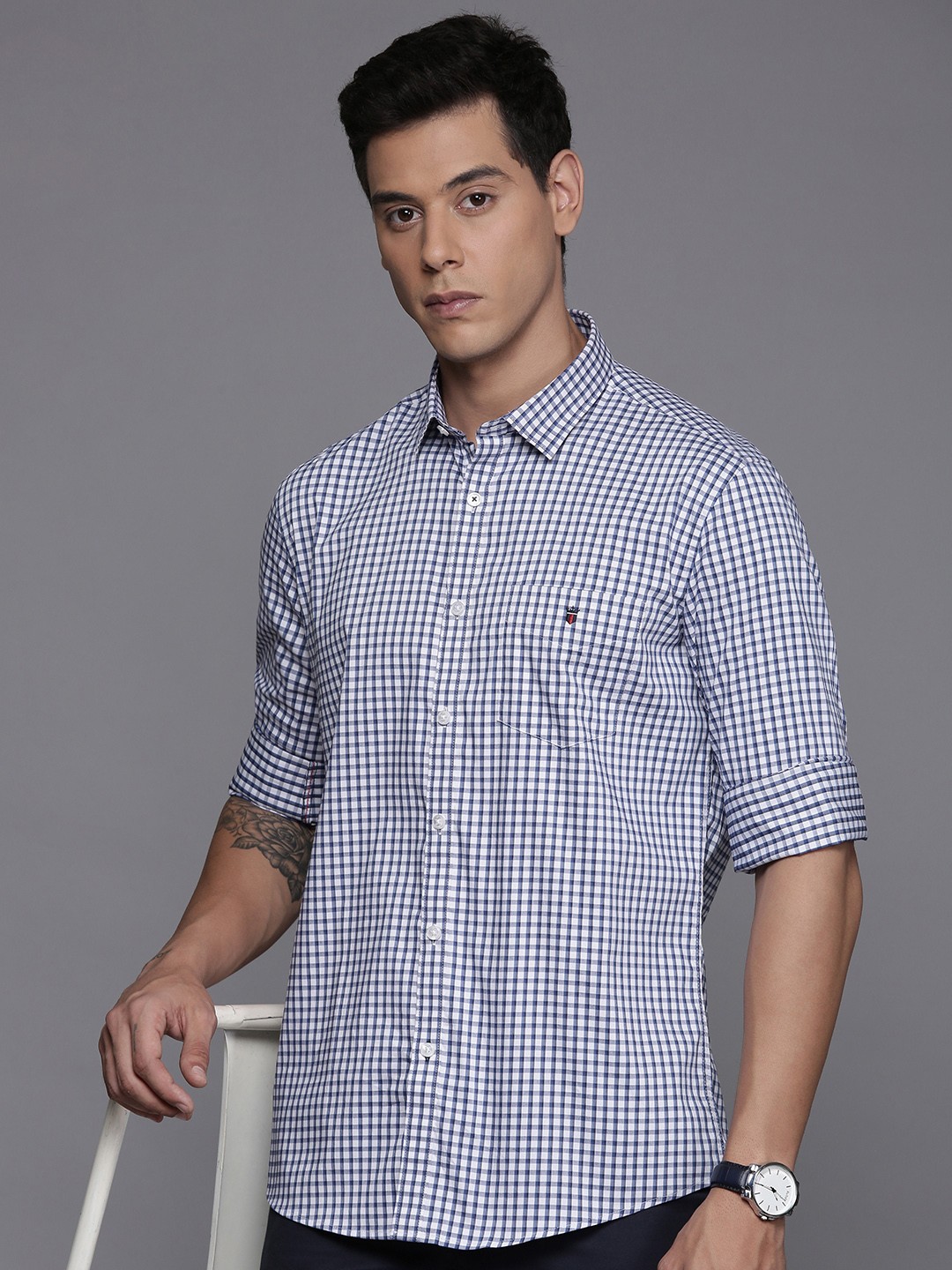 

Louis Philippe Sport Slim Fit Windowpane Checked Casual Shirt, White