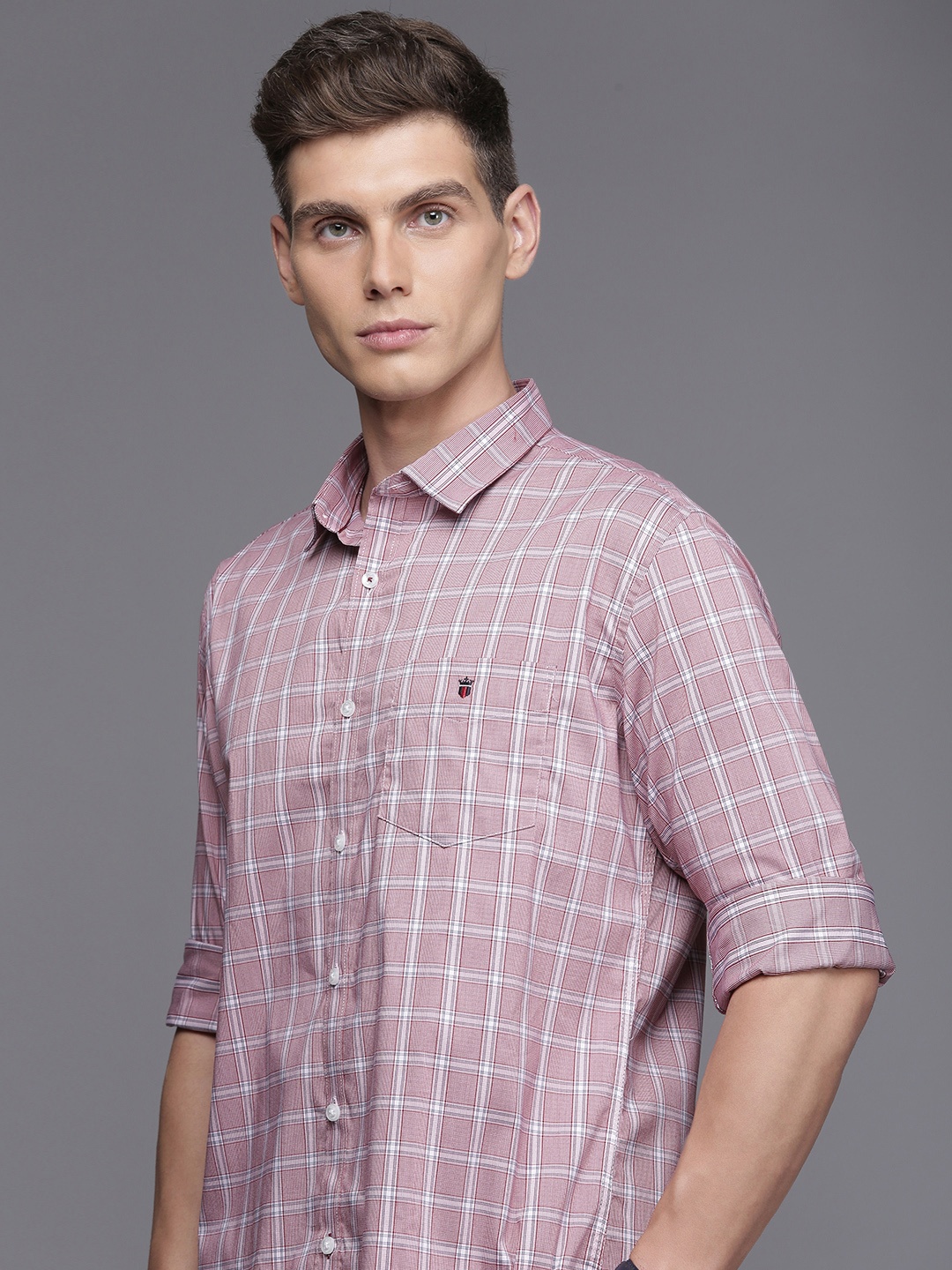 

Louis Philippe Sport Slim Fit Plaid Checks Shirt, Pink