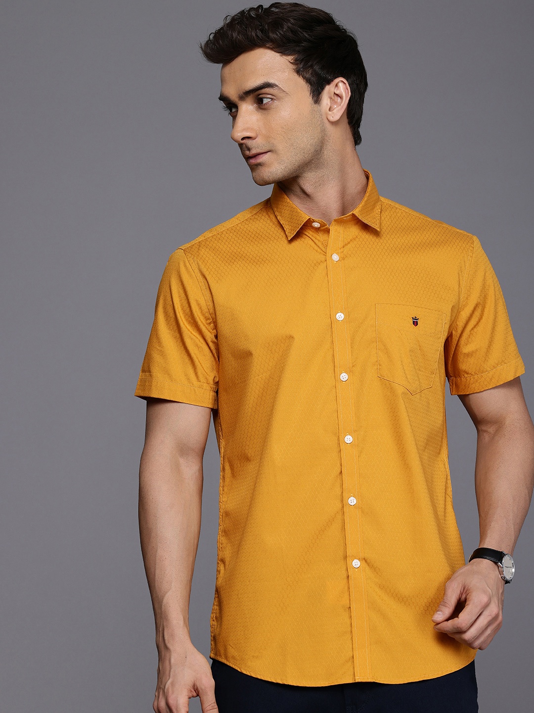 

Louis Philippe Sport Pure Cotton Self Design Textured Slim Fit Opaque Casual Shirt, Yellow
