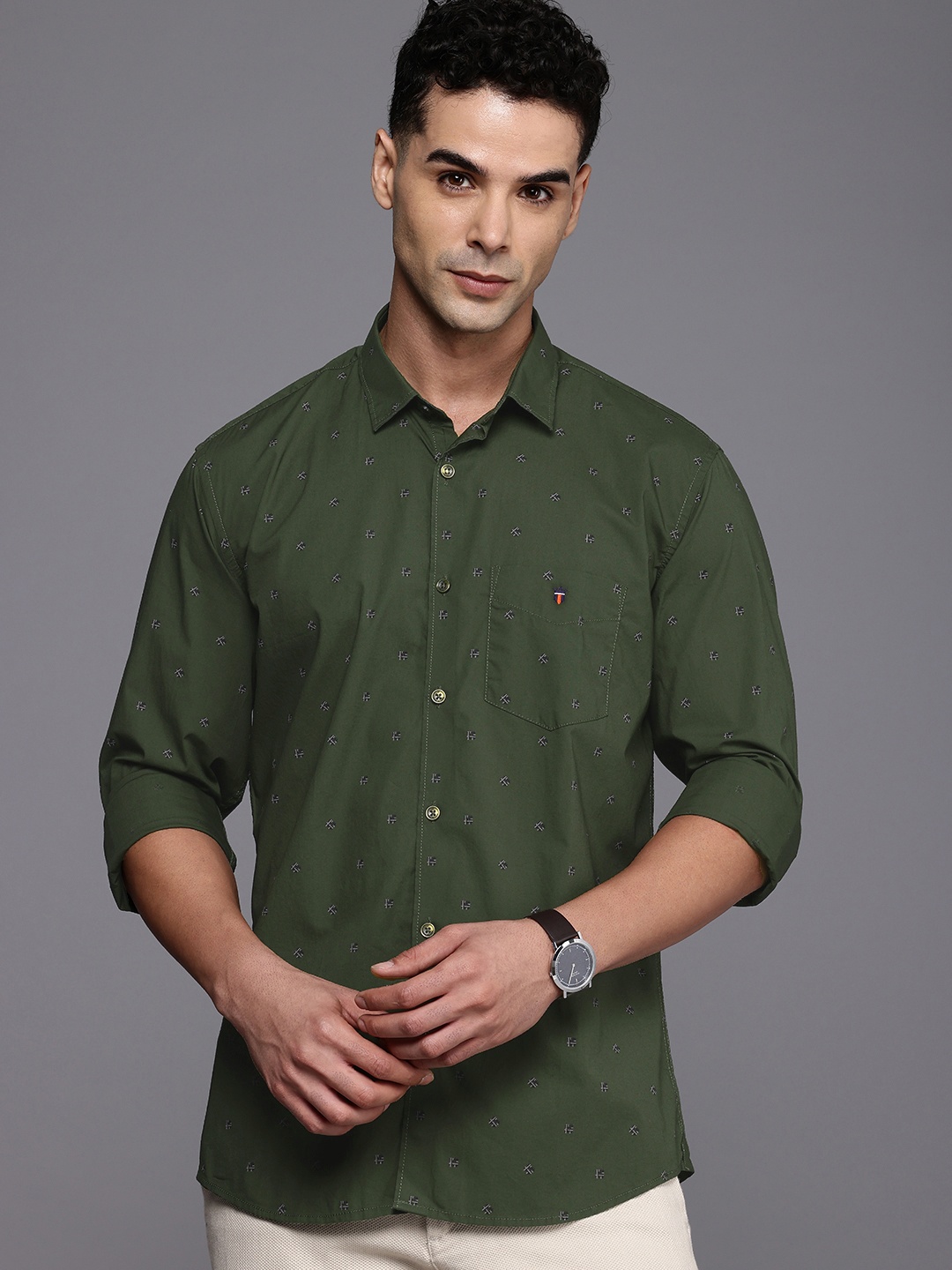 

Louis Philippe Sport Slim Fit Opaque Printed Casual Shirt, Olive