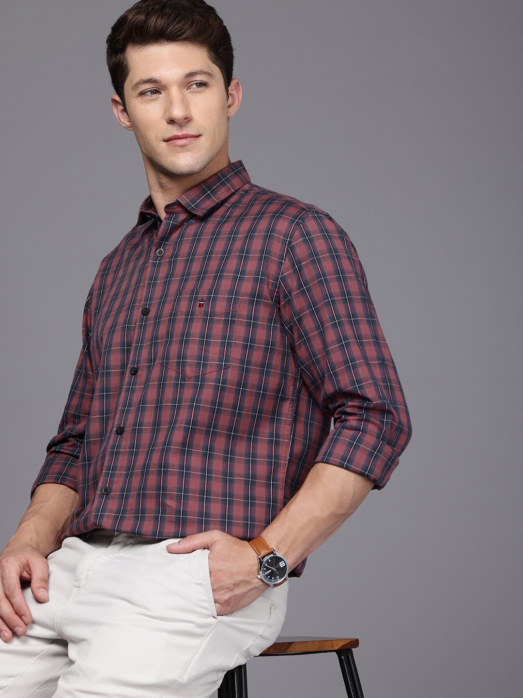 

Louis Philippe Sport Pure Cotton Slim Fit Tartan Checks Opaque Casual Shirt, Maroon