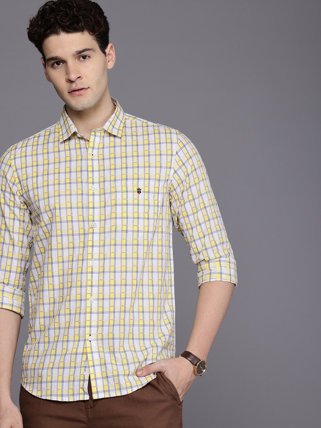 

Louis Philippe Sport Slim Fit Checked Pure Cotton Casual Shirt, Yellow