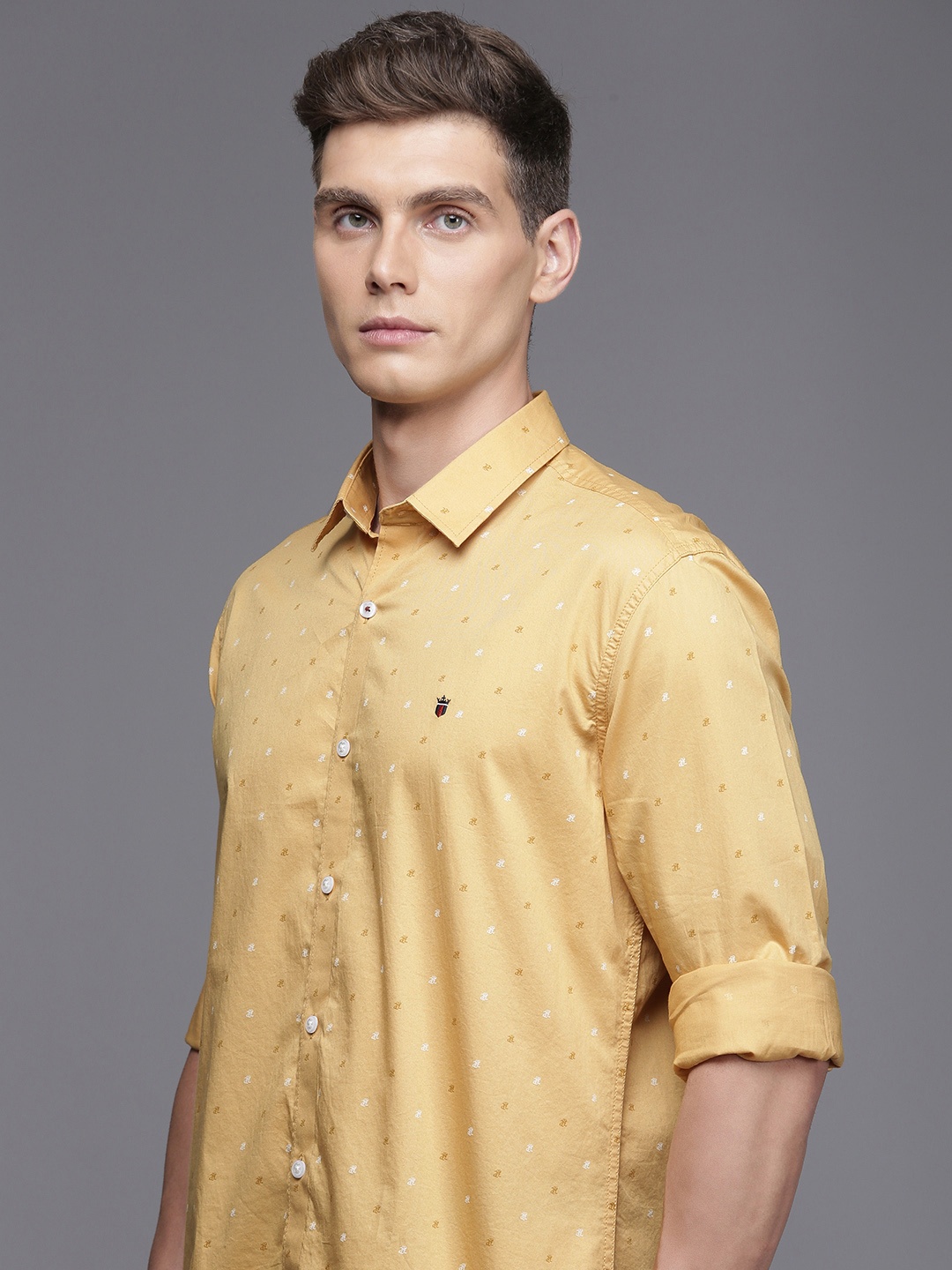 

Louis Philippe Sport Slim Fit Micro Ditsy Printed Pure Cotton Shirt, Yellow