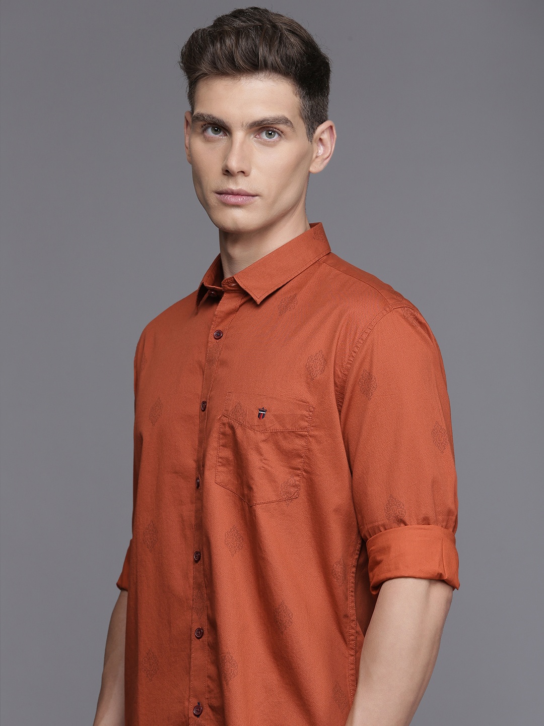 

Louis Philippe Sport Slim Fit Printed Pure Cotton Shirt, Rust