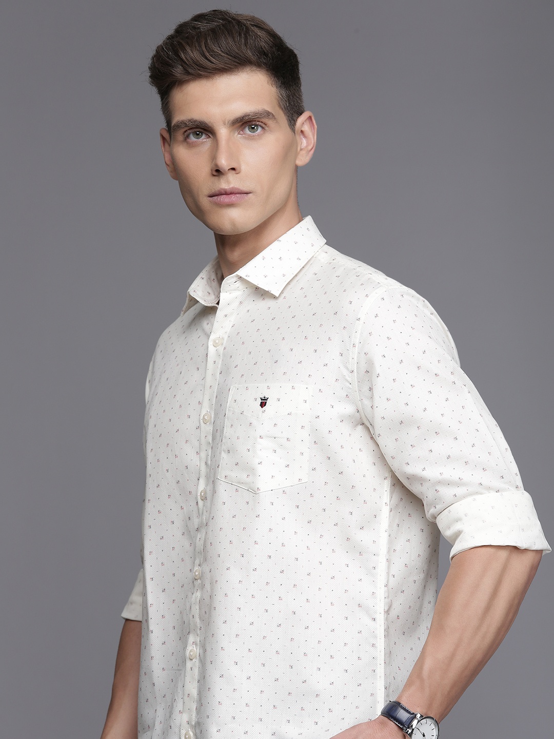 

Louis Philippe Sport Slim Fit Ditsy Geometric Printed Pure Cotton Shirt, Beige