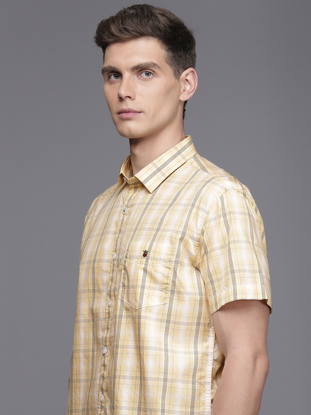 

Louis Philippe Sport Plaid Checks Slim Fit Pure Cotton Shirt, Yellow