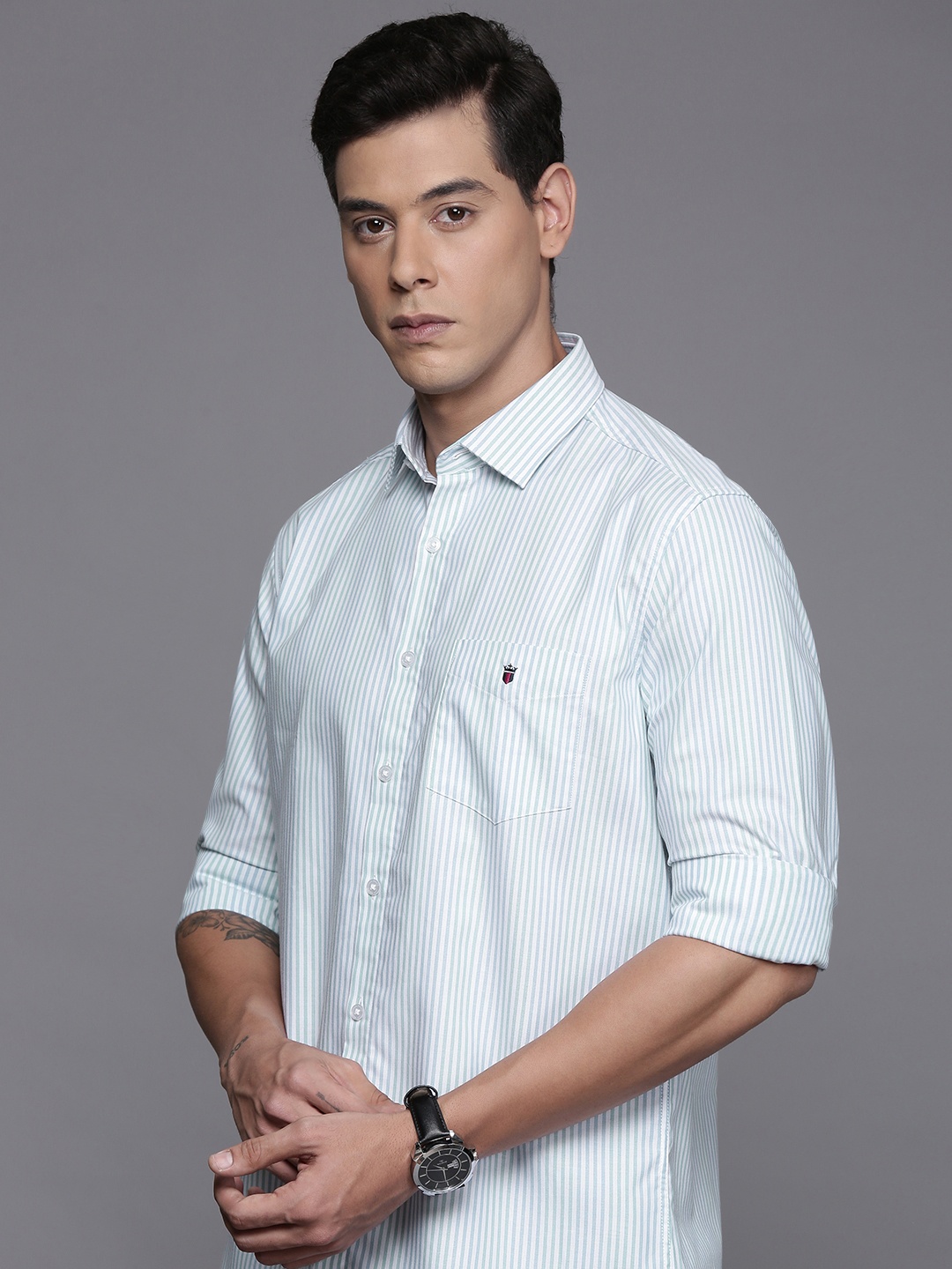 

Louis Philippe Sport Cotton Slim Fit Opaque Striped Casual Shirt, White
