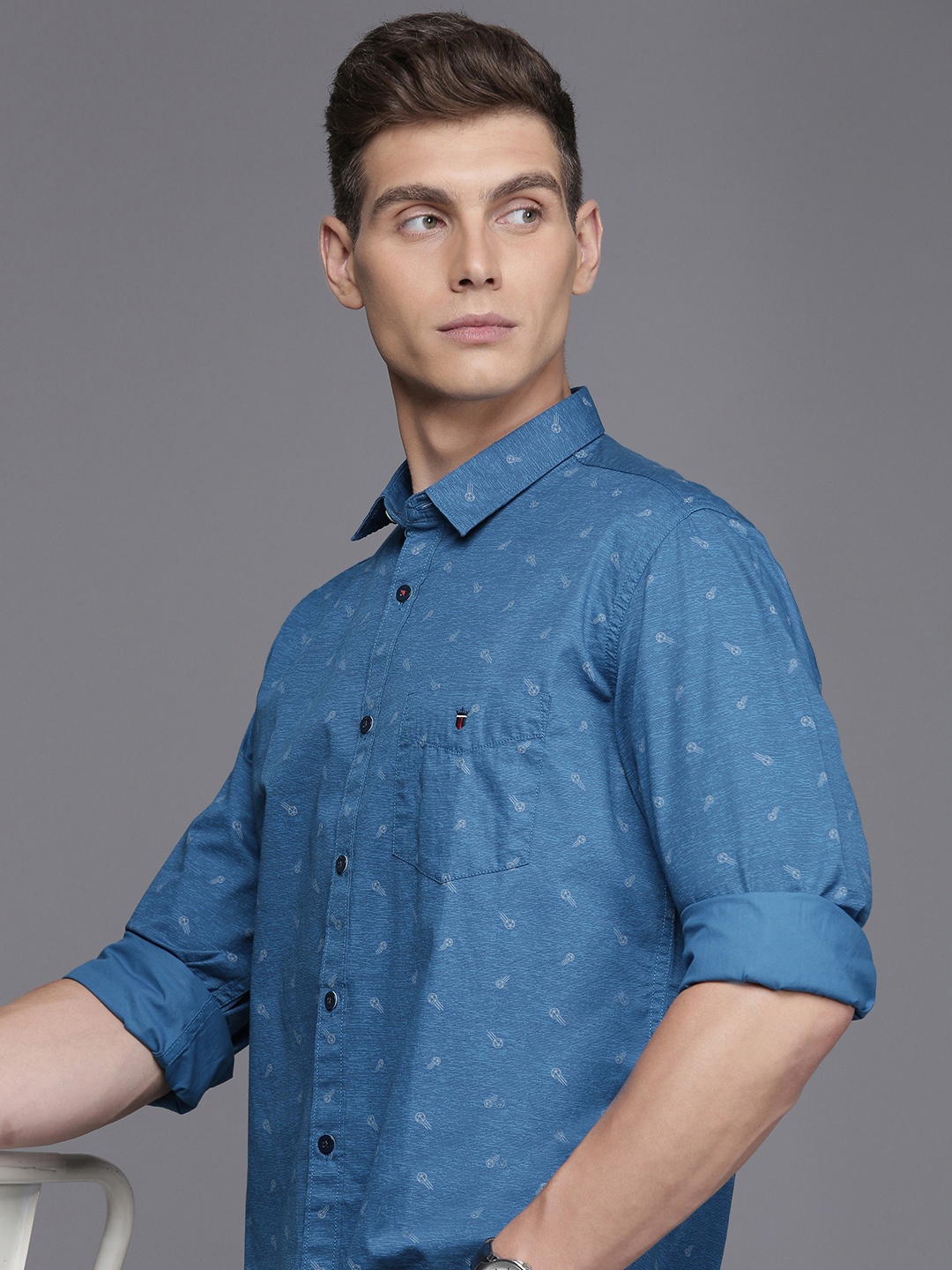 

Louis Philippe Sport Slim Fit Opaque Printed Casual Shirt, Blue