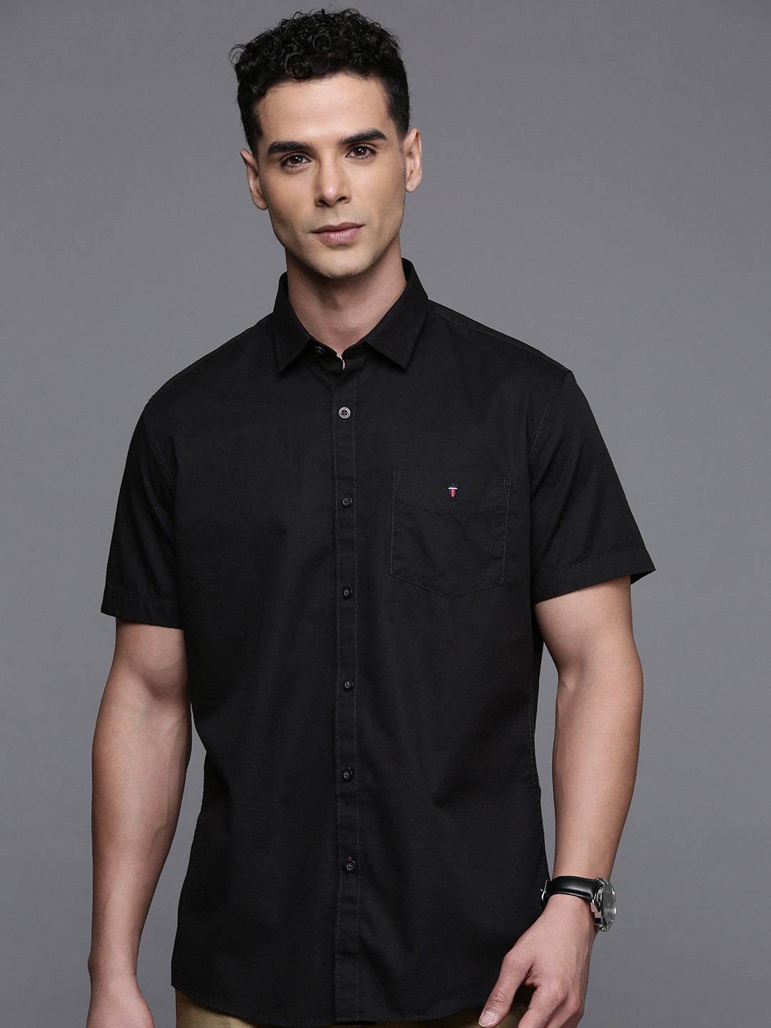 

Louis Philippe Sport Pure Cotton Slim Fit Opaque Casual Shirt, Black