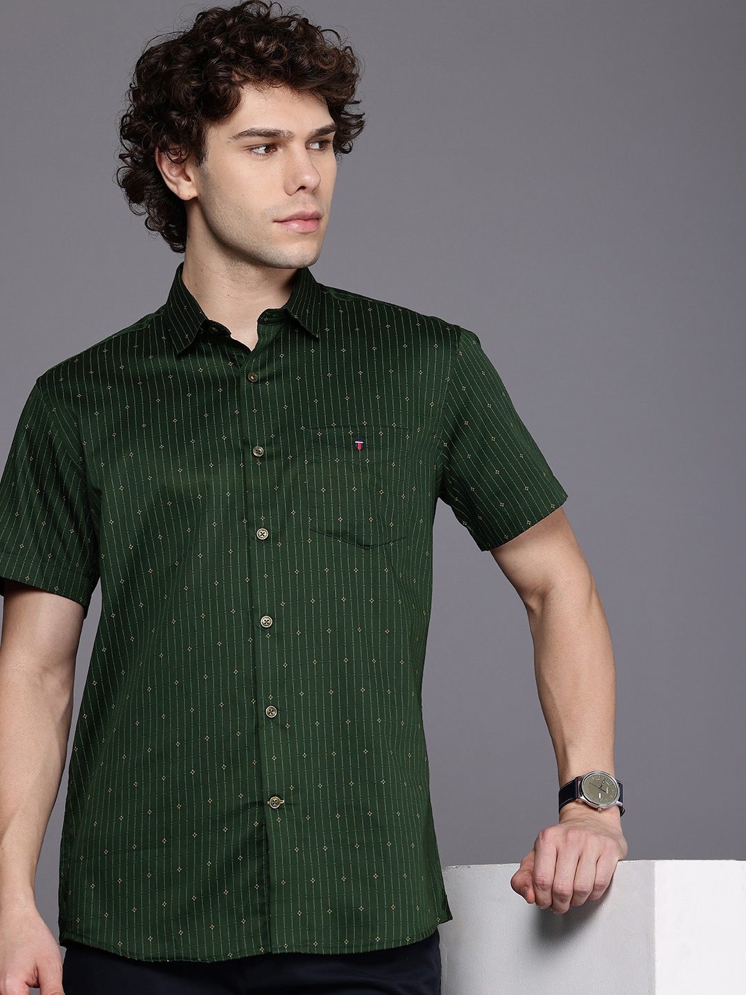 

Louis Philippe Sport Slim Fit Printed Pure Cotton Casual Shirt, Green