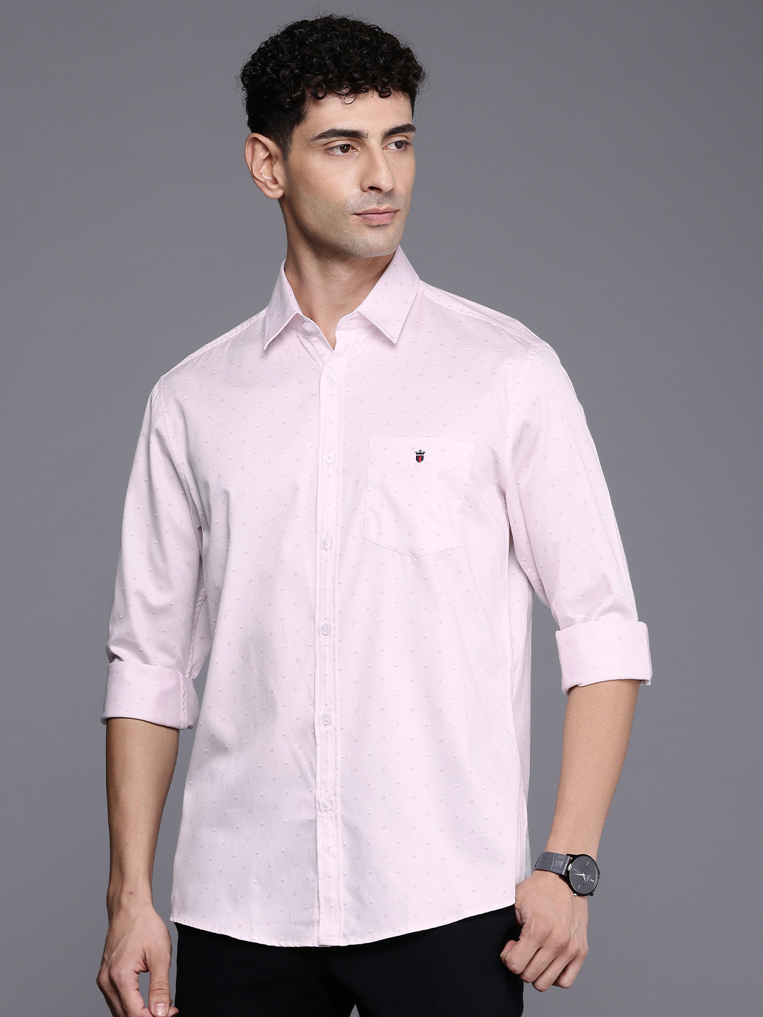 

Louis Philippe Sport Slim Fit Micro Ditsy Printed Pure Cotton Casual Shirt, Pink