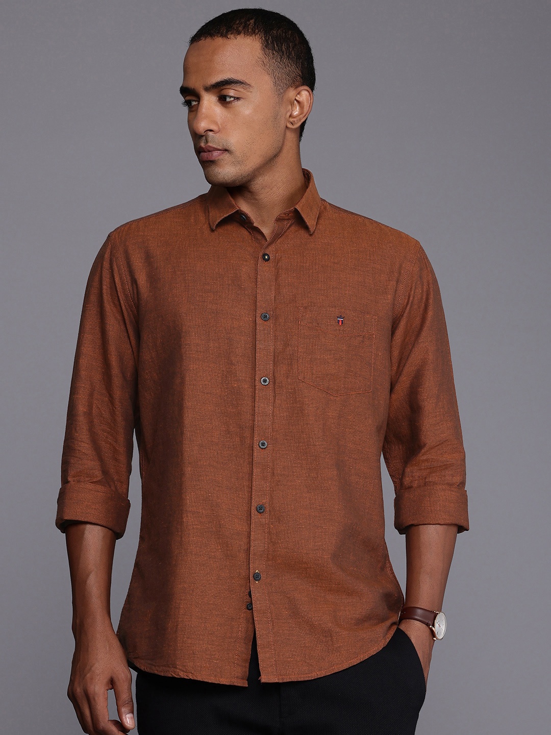 

Louis Philippe Sport Pure Cotton Slim Fit Opaque Casual Shirt, Brown