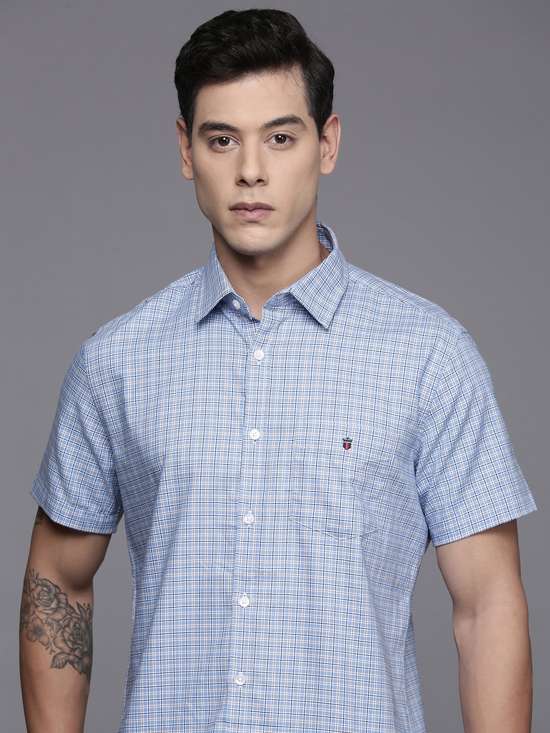 

Louis Philippe Sport Slim Fit Plaid Checks Pure Cotton Shirt, Blue