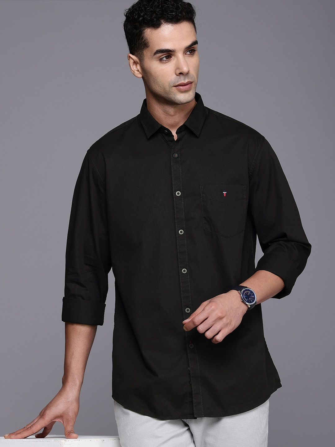 

Louis Philippe Sport Pure Cotton Slim Fit Opaque Casual Shirt, Black