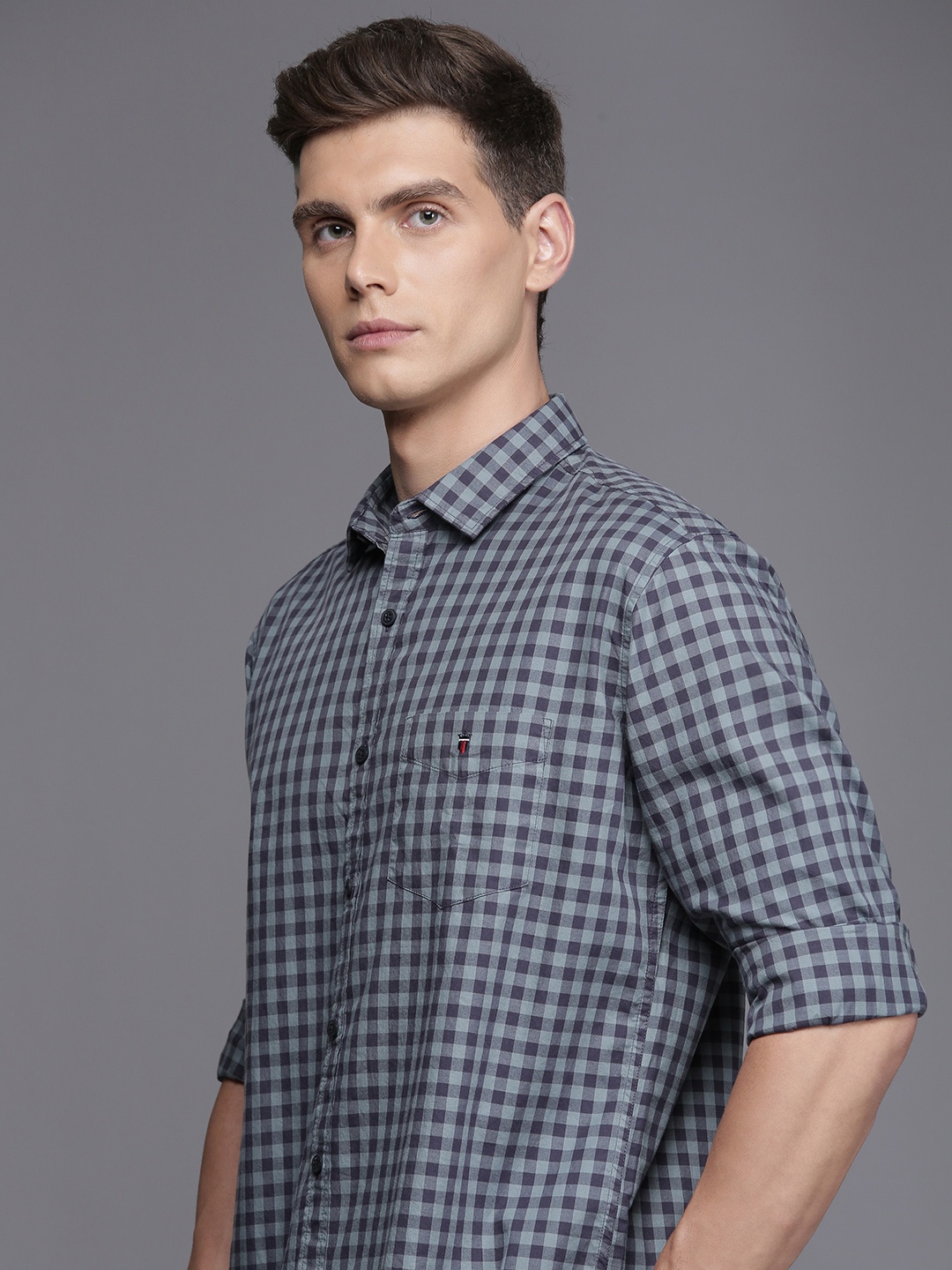 

Louis Philippe Sport Slim Fit Opaque Checked Casual Shirt, Grey