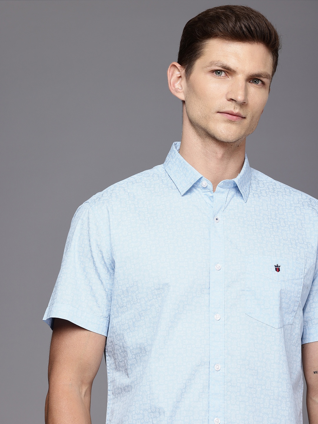 

Louis Philippe Sport Slim Fit Printed Pure Cotton Casual Shirt, Blue
