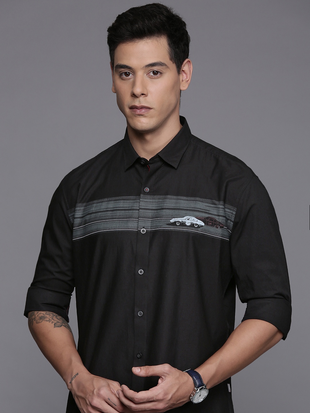 

Louis Philippe Sport Men Slim Fit Pure Cotton Printed Casual Shirt, Black