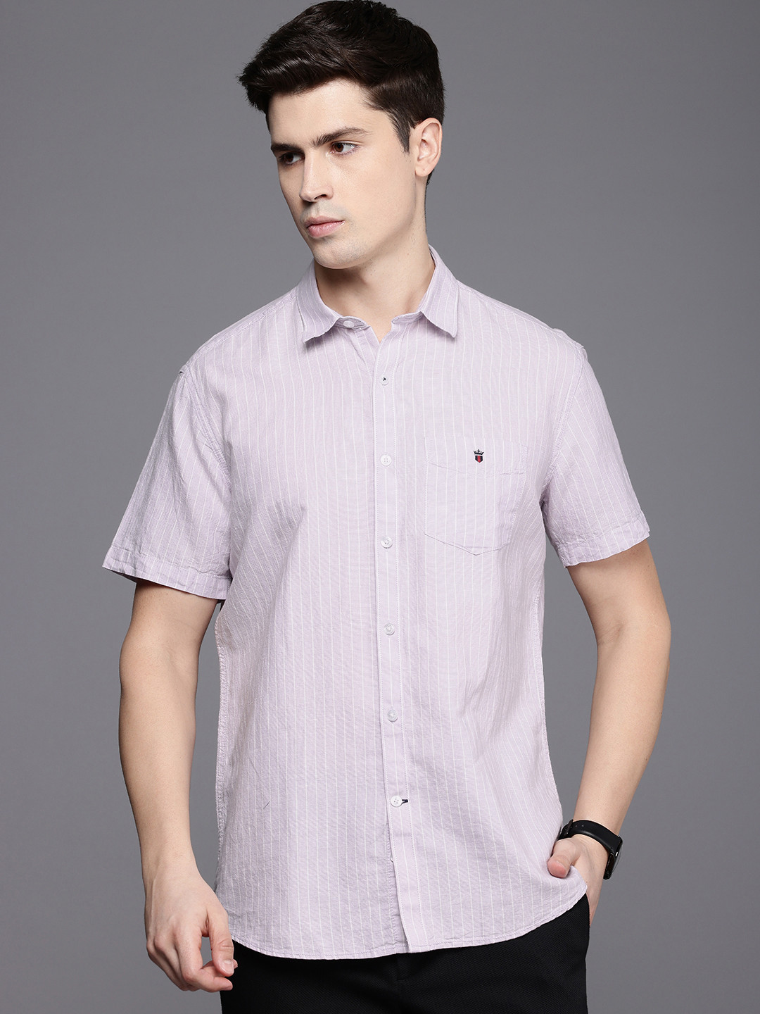 

Louis Philippe Sport Slim Fit Opaque Striped Casual Shirt, Purple