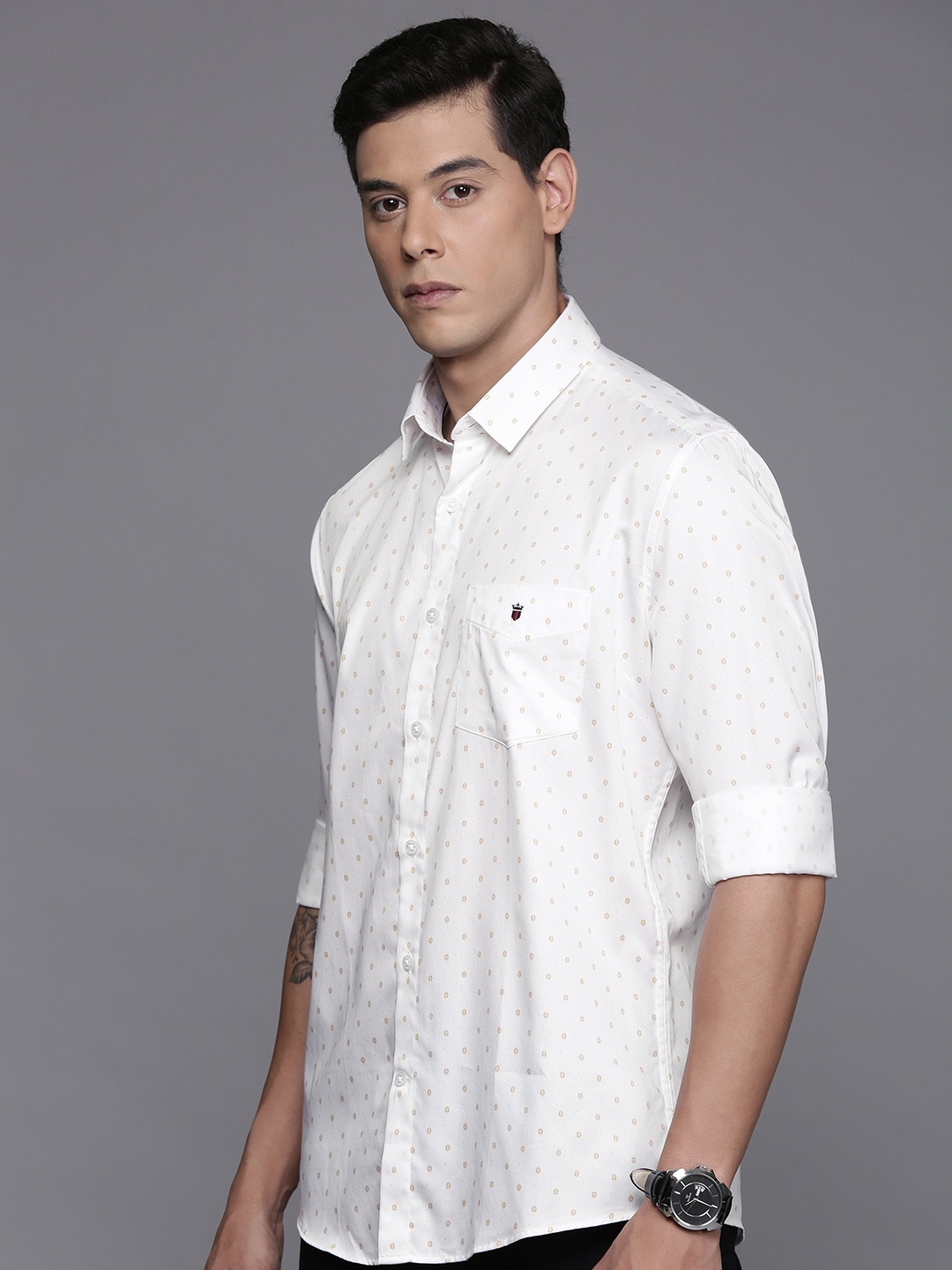 

Louis Philippe Sport Slim Fit Micro Ditsy Printed Pure Cotton Shirt, White