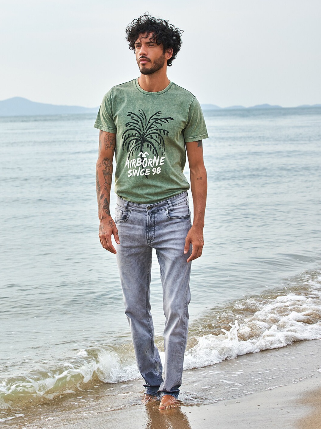 

Mufti Graphic Printed Round Neck Slim Fit T-shirt, Olive