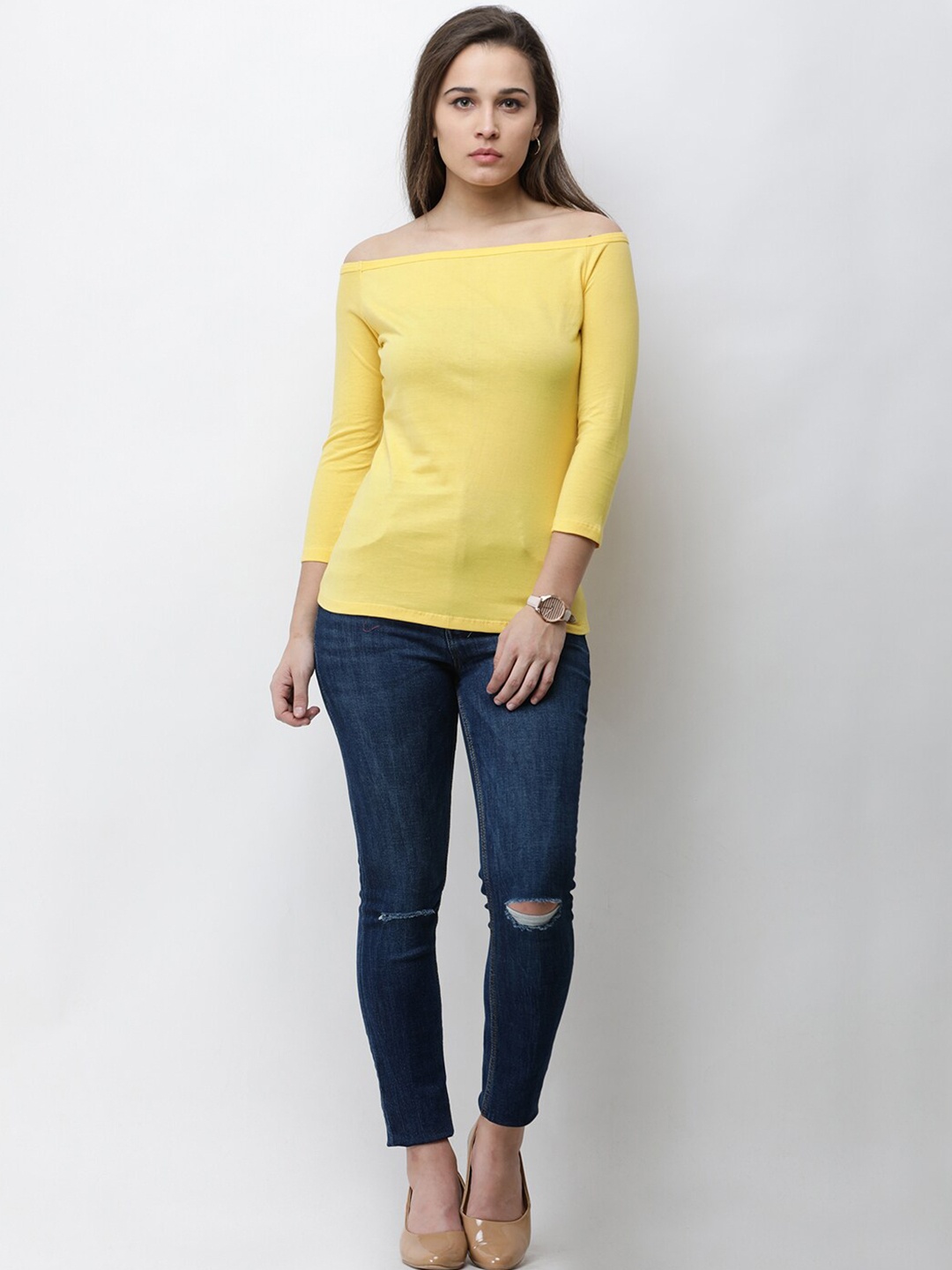 

BAESD Off-Shoulder Cotton Bardot Top, Yellow