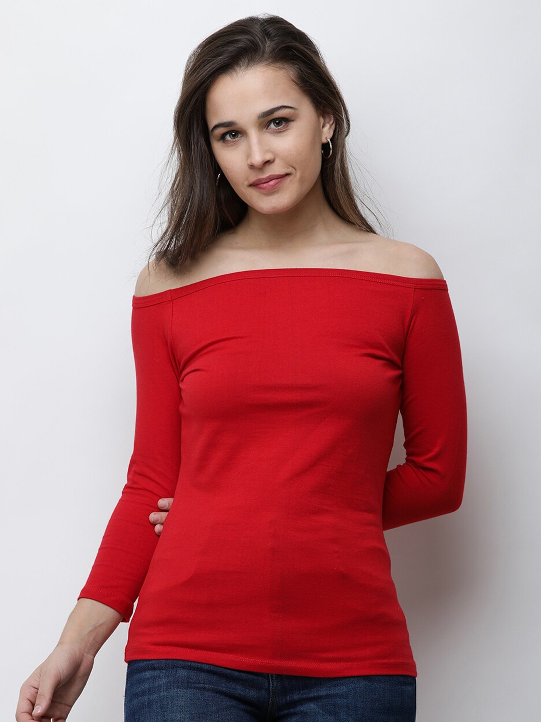 

BAESD Off-Shoulder Cotton Bardot Top, Red