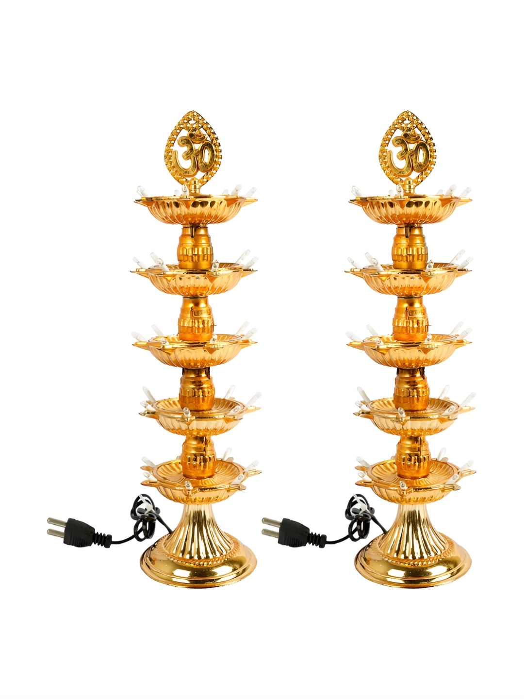

Kuber Industries Gold-Toned 2 Pieces LED 5 Layer Diya Stand