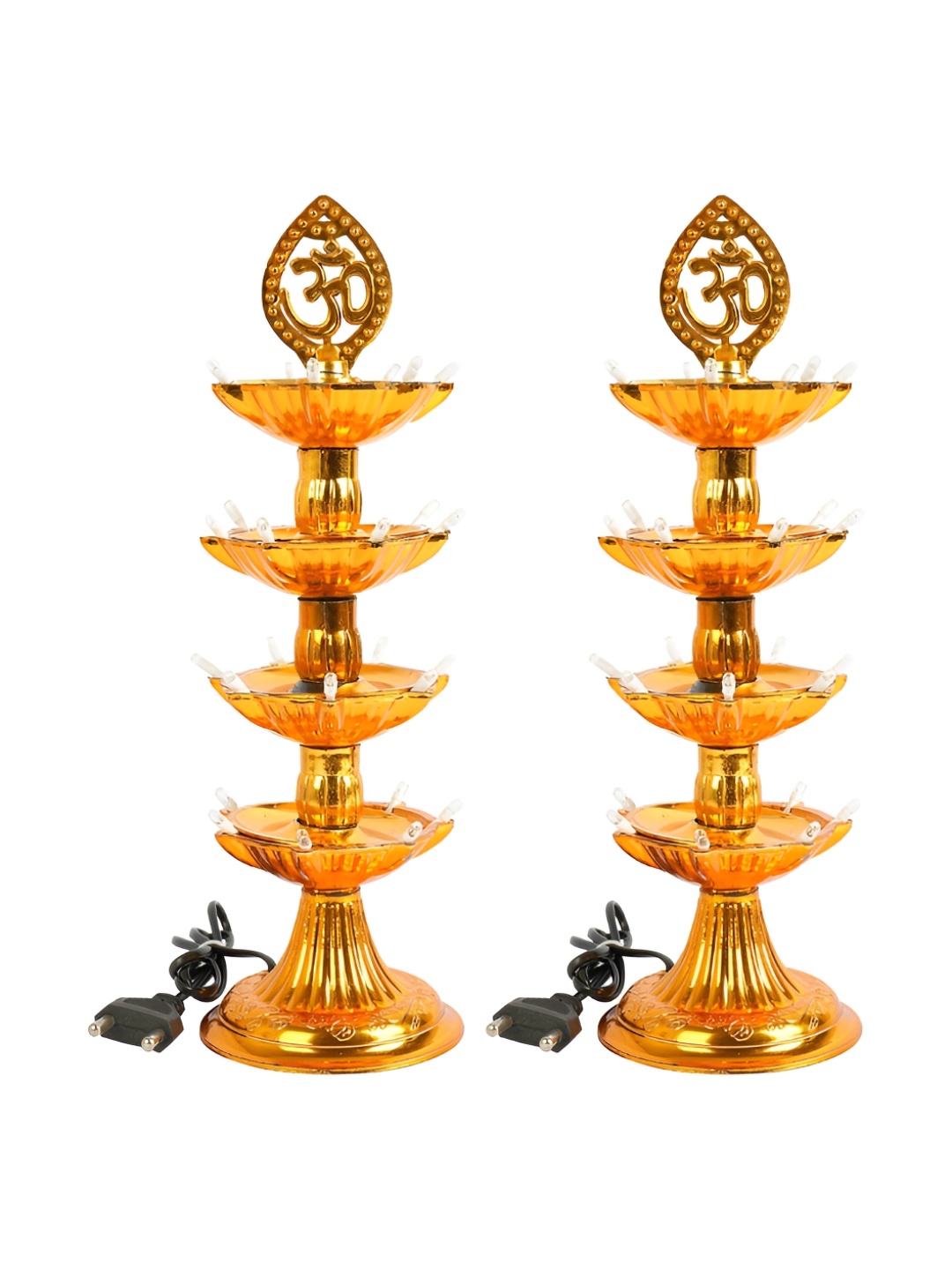 

Kuber Industries Gold-Toned 2 Pieces LED 4 Layer Diya Stand
