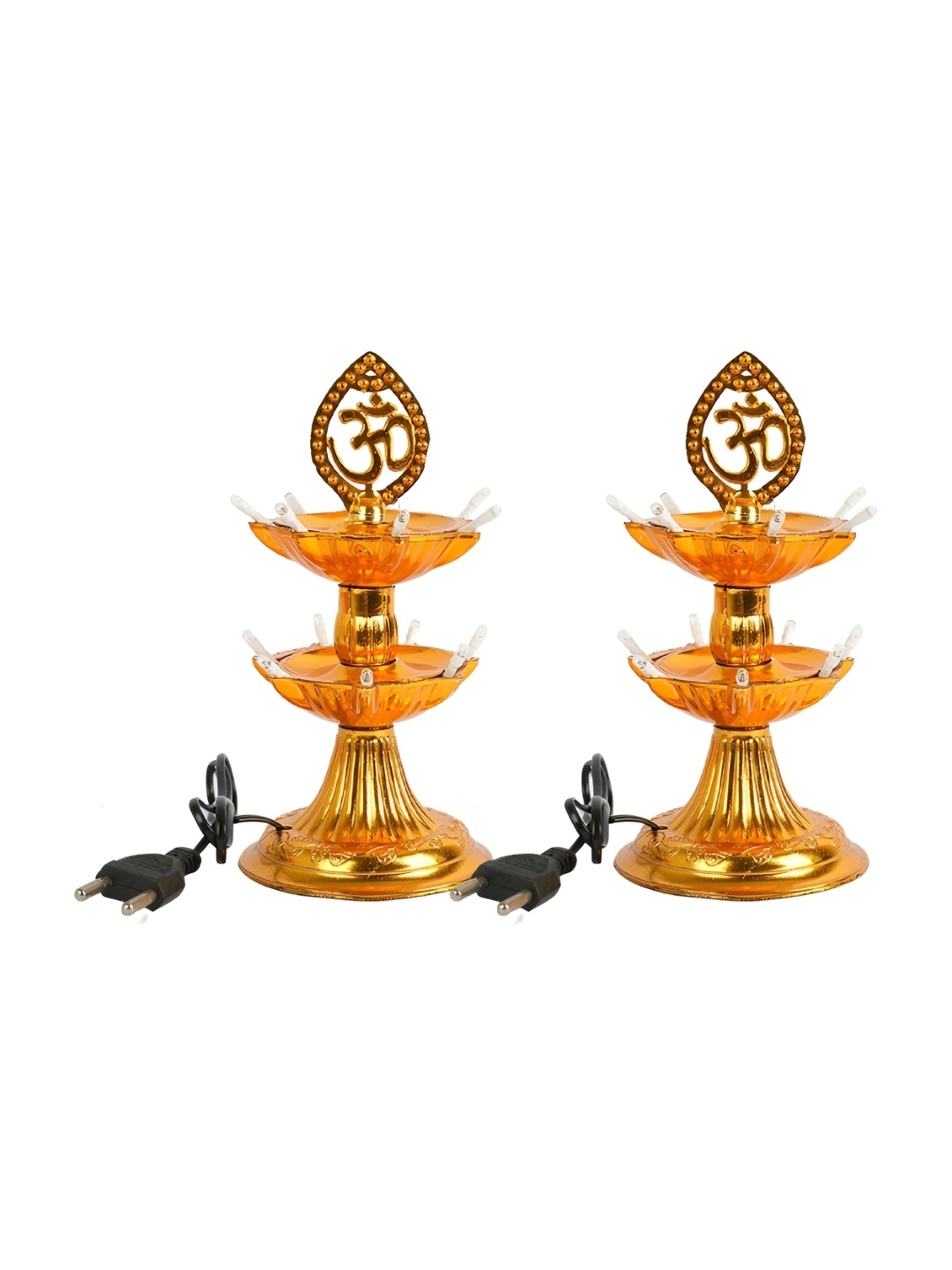 

Kuber Industries Gold-Toned 2 Pieces LED 2 Layer Diya Stand
