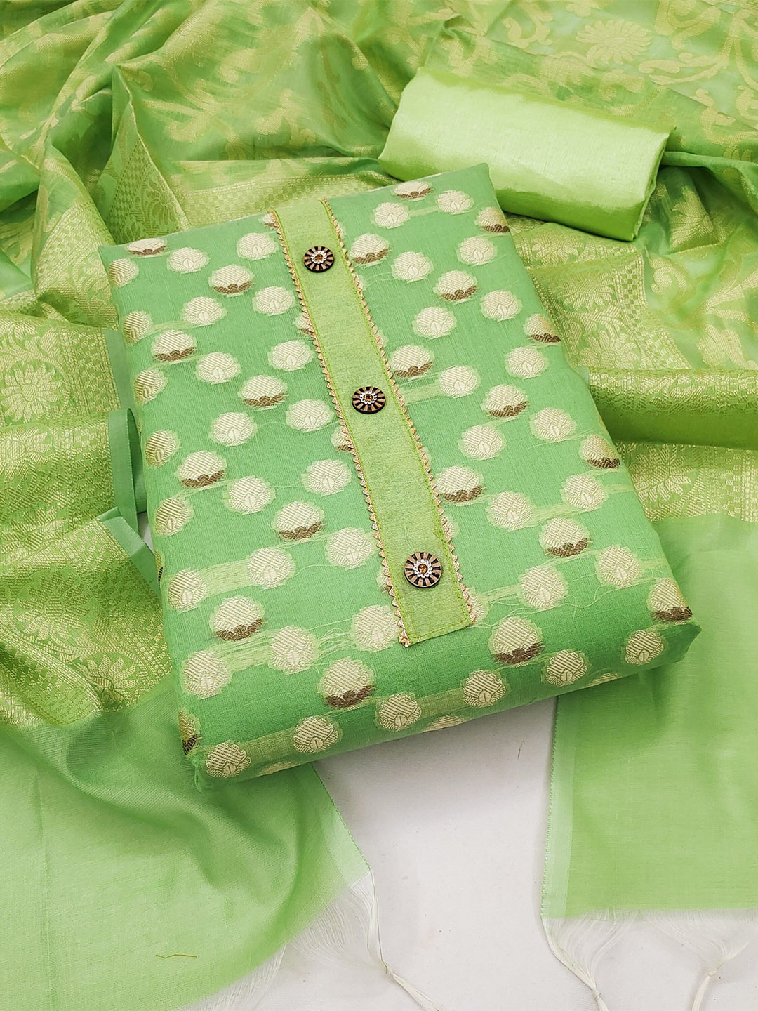 

MAHALASA Floral Printed Gotta Patti Pure Cotton Unstitched Dress Material, Green