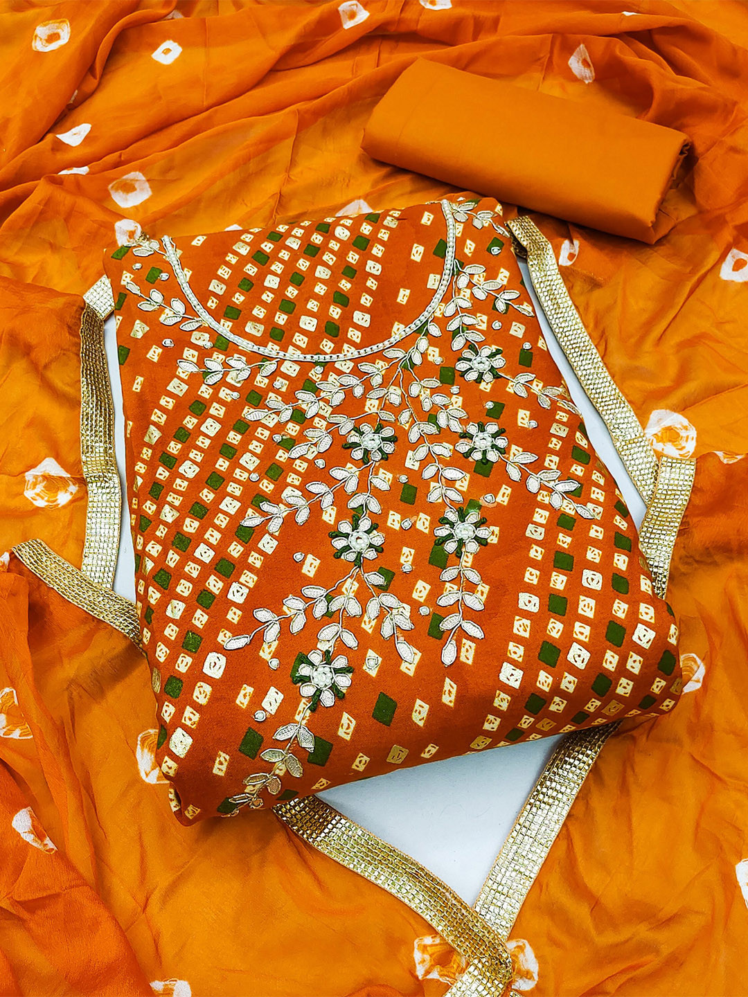 

MAHALASA Pure Cotton Unstitched Dress Material, Orange
