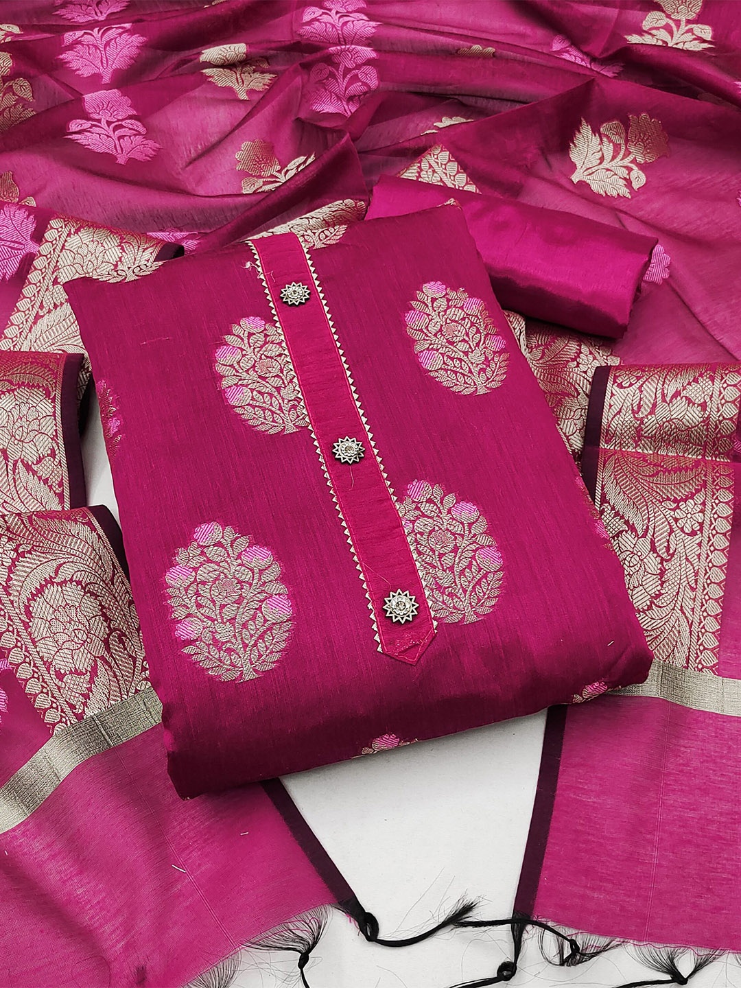 

MAHALASA Woven Design Pure Cotton Unstitched Dress Material, Pink