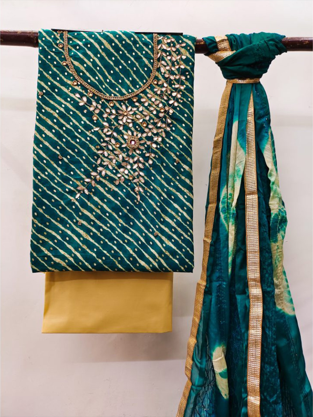

MAHALASA Woven Design Pure Cotton Unstitched Dress Material, Sea green