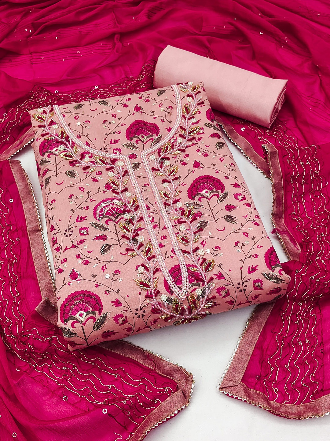 

MAHALASA Pure Cotton Unstitched Dress Material, Pink